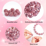 Pave Disco Ball Beads, Polymer Clay Rhinestone Beads, Round, Light Rose, PP13(1.9~2mm), 6 Rows Rhinestone, 10mm, Hole: 1.5mm, 100pc/Set