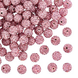 Pave Disco Ball Beads, Polymer Clay Rhinestone Beads, Round, Light Rose, PP13(1.9~2mm), 6 Rows Rhinestone, 10mm, Hole: 1.5mm, 100pc/Set