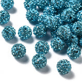 Pave Disco Ball Beads, Polymer Clay Rhinestone Beads, Round, Aquamarine, PP13(1.9~2mm), 6 Rows Rhinestone, 10mm, Hole: 1.5mm, 100pc/Set