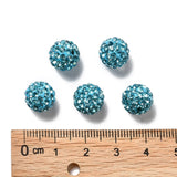 Pave Disco Ball Beads, Polymer Clay Rhinestone Beads, Round, Aquamarine, PP13(1.9~2mm), 6 Rows Rhinestone, 10mm, Hole: 1.5mm, 100pc/Set