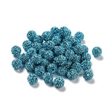 Pave Disco Ball Beads, Polymer Clay Rhinestone Beads, Round, Aquamarine, PP13(1.9~2mm), 6 Rows Rhinestone, 10mm, Hole: 1.5mm, 100pc/Set