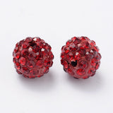 Pave Disco Ball Beads, Polymer Clay Rhinestone Beads, Round, Siam, PP13(1.9~2mm), 6 Rows Rhinestone, 10mm, Hole: 1.5mm, 100pc/Set