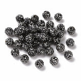 Pave Disco Ball Beads, Polymer Clay Rhinestone Beads, Round, Hematite, PP13(1.9~2mm), 6 Rows Rhinestone, 10mm, Hole: 1.5mm, 100pc/Set