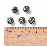 Pave Disco Ball Beads, Polymer Clay Rhinestone Beads, Round, Hematite, PP13(1.9~2mm), 6 Rows Rhinestone, 10mm, Hole: 1.5mm, 100pc/Set