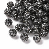 Pave Disco Ball Beads, Polymer Clay Rhinestone Beads, Round, Hematite, PP13(1.9~2mm), 6 Rows Rhinestone, 10mm, Hole: 1.5mm, 100pc/Set