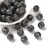 Pave Disco Ball Beads, Polymer Clay Rhinestone Beads, Round, Hematite, PP13(1.9~2mm), 6 Rows Rhinestone, 10mm, Hole: 1.5mm, 100pc/Set