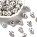 Pave Disco Ball Beads, Polymer Clay Rhinestone Beads, Round, Crystal, PP13(1.9~2mm), 6 Rows Rhinestone, 10mm, Hole: 1.5mm, 100pc/Set