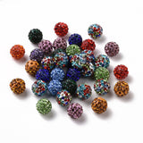 Pave Disco Ball Beads, Polymer Clay Rhinestone Beads, Round, Mixed Color, PP13(1.9~2mm), 6 Rows Rhinestone, 10mm, Hole: 1.5mm, 100pc/Set