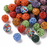 Pave Disco Ball Beads, Polymer Clay Rhinestone Beads, Round, Mixed Color, PP13(1.9~2mm), 6 Rows Rhinestone, 10mm, Hole: 1.5mm, 100pc/Set