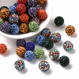 Pave Disco Ball Beads, Polymer Clay Rhinestone Beads, Round, Mixed Color, PP13(1.9~2mm), 6 Rows Rhinestone, 10mm, Hole: 1.5mm, 100pc/Set