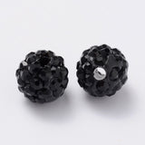 Pave Disco Ball Beads, Polymer Clay Rhinestone Beads, Grade A, Round, Jet, PP12(1.8~1.9mm), 8mm, Hole: 1mm, 100pc/Set