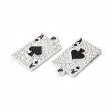 Rack Plating Alloy Crystal Rhinestone Pendants, with Black Enamel, Playing Cards Charms, Platinum, 22.5x12.5x2mm, Hole: 1.5mm, 5pc/Set