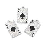 Rack Plating Alloy Crystal Rhinestone Pendants, with Black Enamel, Playing Cards Charms, Platinum, 22.5x12.5x2mm, Hole: 1.5mm, 5pc/Set