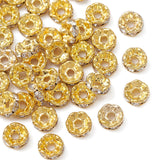 Brass Rhinestone Spacer Beads, Grade A, Wavy Edge, Rondelle, Golden, Crystal, 6x3mm, Hole: 1mm, 50pc/Set