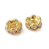 Brass Rhinestone Spacer Beads, Grade A, Wavy Edge, Rondelle, Golden, Crystal, 6x3mm, Hole: 1mm, 50pc/Set