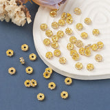 Brass Rhinestone Spacer Beads, Grade A, Wavy Edge, Rondelle, Golden, Crystal, 6x3mm, Hole: 1mm, 50pc/Set