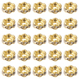 Brass Rhinestone Spacer Beads, Grade A, Wavy Edge, Rondelle, Golden, Crystal, 6x3mm, Hole: 1mm, 50pc/Set