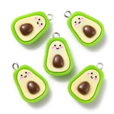 Resin Pendants, with Platinum Iron Peg Bail, Avocado, Lawn Green, 25x17x8mm, Hole: 2mm, 30pc/Set