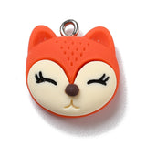 Opaque Resin Pendants, with Platinum Tone Iron Loops, Fox, Orange Red, 19x17.5x8mm, Hole: 2mm, 30pc/Set