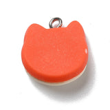 Opaque Resin Pendants, with Platinum Tone Iron Loops, Fox, Orange Red, 19x17.5x8mm, Hole: 2mm, 30pc/Set