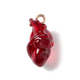 Transparent Resin Pendants, Anatomical Heart Charms, with Golden Plated Iron Loops, Dark Red, 20.5~21.5x11.5x11mm, Hole: 2mm, 20pc/Set