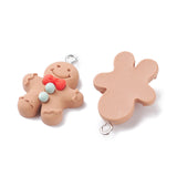 Opaque Resin Pendants, with Platinum Tone Iron Loops, Christmas Theme, Gingerbread Man, BurlyWood, 28x9.5x7mm, Hole: 2mm, 30pcs/Set