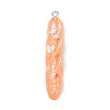 Resin Pendants, Imitation Food, with Platinum Plated Iron Screw Eye Pin Peg Bails, Baguette, Dark Orange, 49x9x5.5mm, Hole: 2mm, 20pc/Set