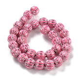 Grooved Resin Beads Strands, Silver Metal Enlaced, Pumpkin, Flamingo, 10~12mm, Hole: 3mm, about 32pcs/strand, 13.78''(35cm)