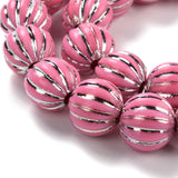 Grooved Resin Beads Strands, Silver Metal Enlaced, Pumpkin, Flamingo, 10~12mm, Hole: 3mm, about 32pcs/strand, 13.78''(35cm)