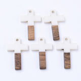 Resin & Walnut Wood Pendants, Cross, Mixed Color, 26x16x3mm, Hole: 1.8mm, 50pc/Set