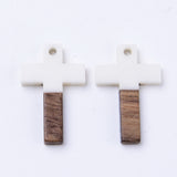 Resin & Walnut Wood Pendants, Cross, Mixed Color, 26x16x3mm, Hole: 1.8mm, 50pc/Set