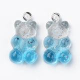 Transparent Resin Pendants, with Glitter Powder and Platinum Tone Iron Loop, Bear, Mixed Color, 21x11x7mm, Hole: 1.8mm, 200pc/Set