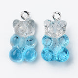 Transparent Resin Pendants, with Glitter Powder and Platinum Tone Iron Loop, Bear, Mixed Color, 21x11x7mm, Hole: 1.8mm, 200pc/Set