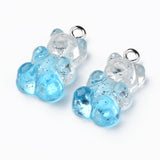 Transparent Resin Pendants, with Glitter Powder and Platinum Tone Iron Loop, Bear, Mixed Color, 21x11x7mm, Hole: 1.8mm, 200pc/Set