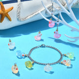 40Pcs 8 Colors Transparent Resin Pendants, Duck Charms with Crown, with Stainless Steel Color Plated 304 Stainless Steel Loops, Mixed Color, 23x17x13mm, Hole: 2mm, 5pcs/color