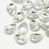 Pointed Back Glass Rhinestone Cabochons, Back Plated, Faceted, teardrop, Crystal, 10x7x4mm, 50pc/Set