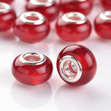 Large Hole Rondelle Resin European Beads, with Silver Color Plated Brass Cores, Imitation Cat Eye, Red, 13.5~14x9mm, Hole: 5mm, 10pcs/Set