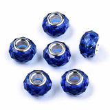 Transparent Resin European Beads, Imitation Crystal, Large Hole Beads, with Silver Tone Brass Double Cores, Faceted, Rondelle, Mixed Color, 14x9.5mm, Hole: 5mm, 100pc/Set