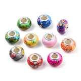 Opaque Resin European Beads, Imitation Crystal, Two-Tone Large Hole Beads, with Silver Tone Brass Double Cores, Rondelle, Mixed Color, 14x9.5mm, Hole: 5mm, 100pc/Set