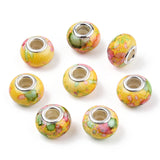 Opaque Resin European Beads, Imitation Crystal, Two-Tone Large Hole Beads, with Silver Tone Brass Double Cores, Rondelle, Mixed Color, 14x9.5mm, Hole: 5mm, 100pc/Set