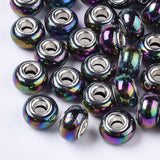 Opaque Resin European Beads, Large Hole Beads, Imitation Porcelain, with Platinum Tone Brass Double Cores, AB Color, Rondelle, Mixed Color, 14x9mm, Hole: 5mm, 100pc/Set