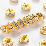 Brass Grade A Rhinestone Spacer Beads, Golden Plated, Rondelle, Nickel Free, Crystal, 4x2mm, Hole: 0.8mm, 100pcs/Set