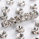 Grade A Rhinestone Spacer Beads, Clear, Brass, Platinum Color, Nickel Free, about 4mm in diameter, 2mm thick, hole: 0.8mm, 100pcs/Set