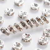 Brass Grade A Rhinestone Spacer Beads, Silver Color Plated, Nickel Free, Crystal, 4x2mm, Hole: 0.8mm, 100pcs/Set