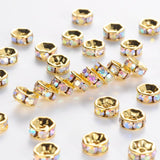 Brass Grade A Rhinestone Spacer Beads, Golden Plated, Rondelle, Nickel Free, Crystal AB, 4x2mm, Hole: 0.8mm, 100pc/Set