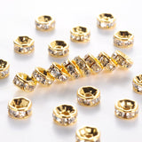 Brass Grade A Rhinestone Spacer Beads, Golden Plated, Rondelle, Nickel Free, Crystal, 6x3mm, Hole: 1mm, 100pcs/Set