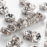 Middle East Rhinestone Spacer beads, Clear, Brass, Platinum Metal Color, Nickel Free, Size: about 6mm in diameter, 3mm thick, hole: 1mm, 100pc/Set