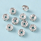 Brass Grade A Rhinestone Spacer Beads, Silver Color Plated, Nickel Free, Crystal, 6x3mm, Hole: 1mm, 100pcs/Set