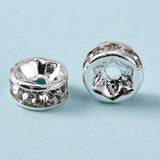 Brass Grade A Rhinestone Spacer Beads, Silver Color Plated, Nickel Free, Crystal, 6x3mm, Hole: 1mm, 100pcs/Set