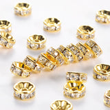 Brass Grade A Rhinestone Spacer Beads, Golden Plated, Rondelle, Nickel Free, Crystal, 8x3.8mm, Hole: 1.5mm, 100pc/Set